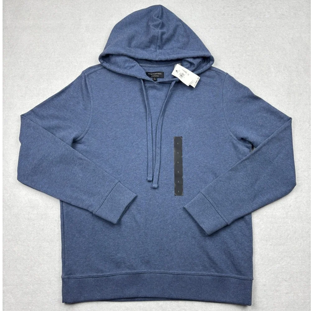Banana Republic Mens Organic Cotton French Terry Hoodie Navy Heather Blue L NEW